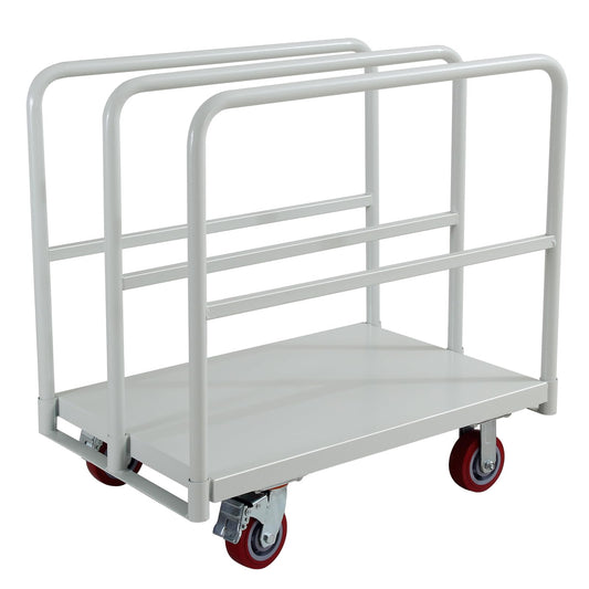Steel Panel Truck Carts 2500 LBS, Heavy Duty Platform Truck Cart with 3 Side Handrails, Lumber Carts Drywall Flatbed Cart with 4 Rubber Swivel Casters for Loading and Storage