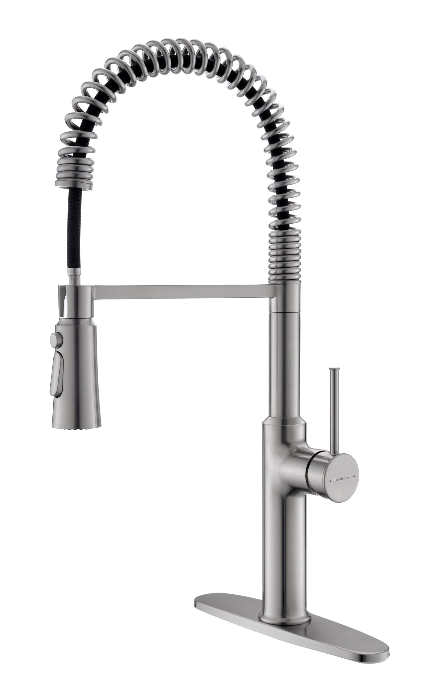 Lavatrum Brushed Nickel Kitchen Faucets, Brass 22 inch Commercial High Arc Single Handle Kitchen Faucets for Pull Down Sprayer Modern Spring with Deck Plate