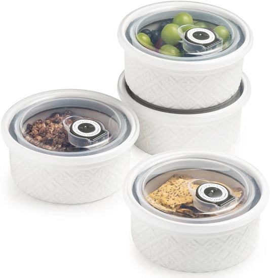 MISSYSSIM 16 oz Creme Brulee Ramekins Oven Safe, Small Souffle Ramekin with lid, Mini Porcelain Ramekins Set with Covers, Small Ceramic Baking Dish Set of 4