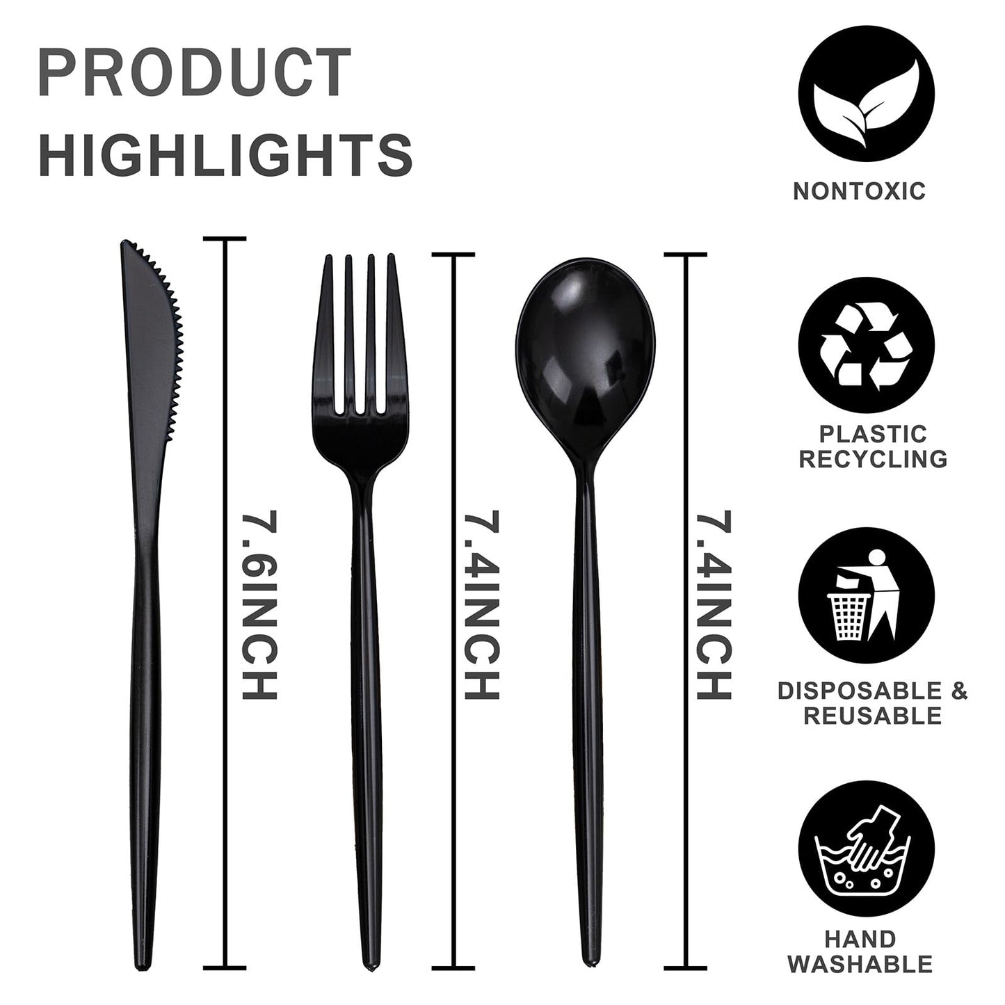 Rubtlamp 90Pcs Plastic Black Silverware, Graduation Disposable Cutlery, Utensils Heavy Duty include 30 Disposable Knives,60 plastic Forks and Spoons, Black Cutlery For Graduation Party