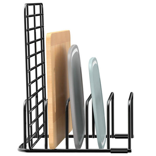 Fikoksol Cutting Board Organizer and Baking Sheet Rack, 1-Pack Black Heavy Duty Metal Cookie Sheet Organizer for Cutting Board Storage & Plate Holder for Cabinet, Tray Dividers for Cabinets