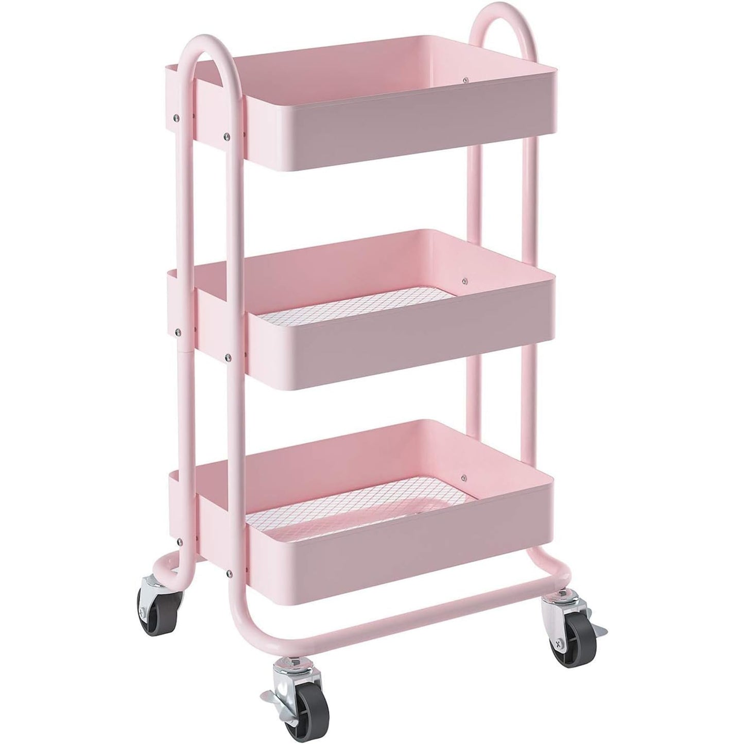 Elitehouse Metal Rolling Cart,3-Tier Pink Rolling Cart with Wheels,Metal Utility Cart with Wheels for Office,Home,Kitchen,Garden（13.4"x18.1"x31"） Pink