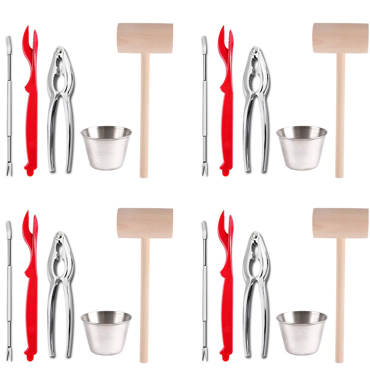 Artcome 22 Piece Seafood Tools Set for 4 People including 4 Lobster Crab Crackers 4 Lobster Shellers 6 Seafood Forks 4 Sauce Cups and 4 Lobster Crab Mallets