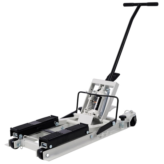 SPOFLYINN Hydraulic Motorcycle Lift Jack 1500 LBS Capacity Scissor Lift Jack Foot-Operated Lift Table with 4 Wheels for ATV UTV Powersports Gray
