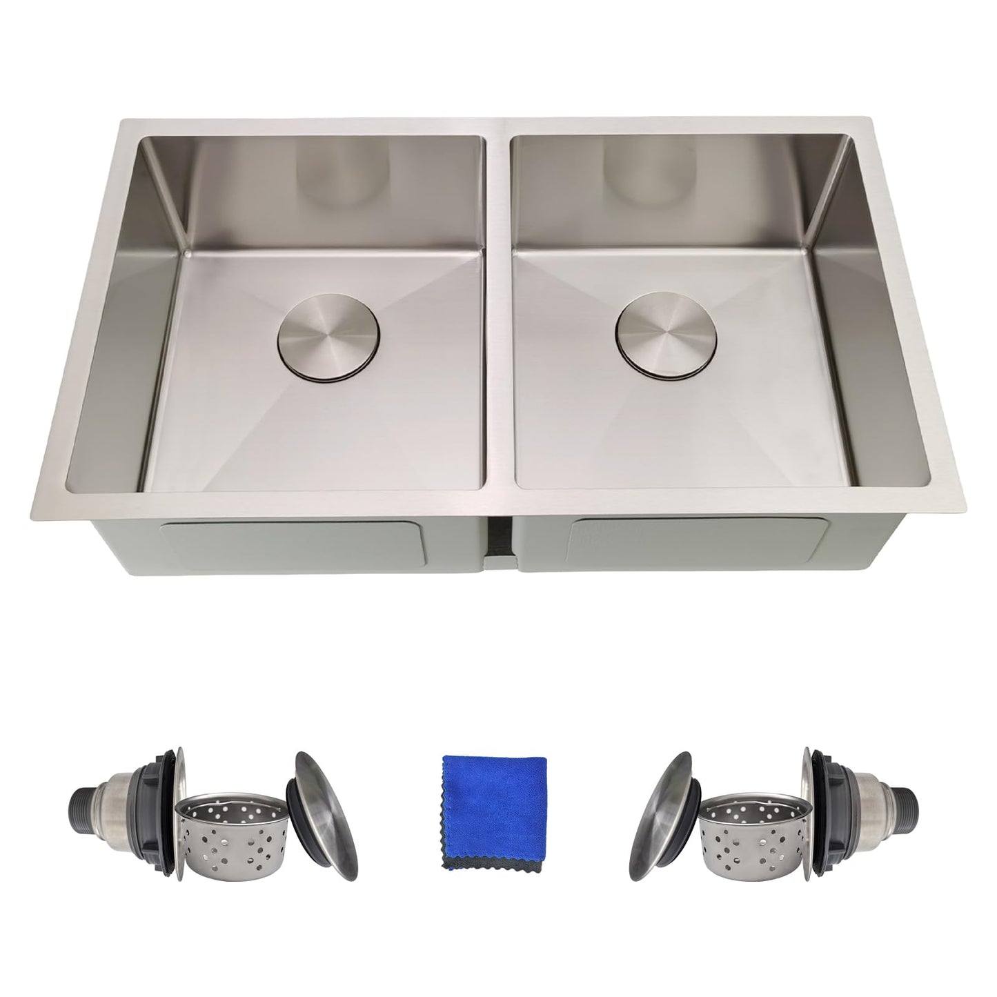 32 Inch Double Bowl Kitchen Sinks Undermount – Delironexu 16 Gauge Stainless Steel Kitchen Sink Double Bowl, 32x18 Undermount Kitchen Sink with Brushed Finish, 50/50 Double Sink