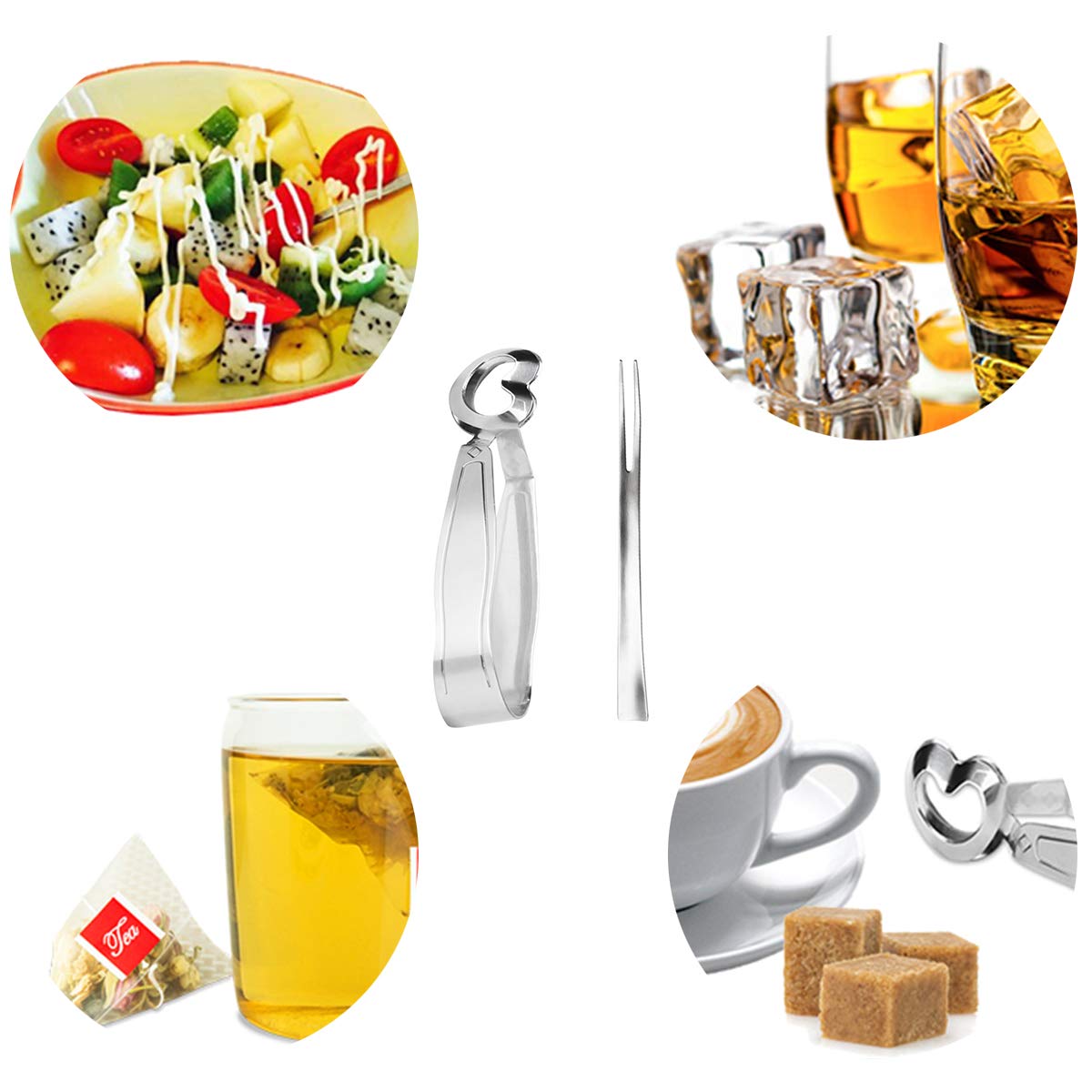 GOODFEER 6 PCS Escargot Tongs Stainless Steel Kitchen Food Tong with Seafood Forks for Snails, Fruit Salad, Cake, Tea Bag, Ice for Drinking, Square Sugar for Coffee, Dishwasher Safe