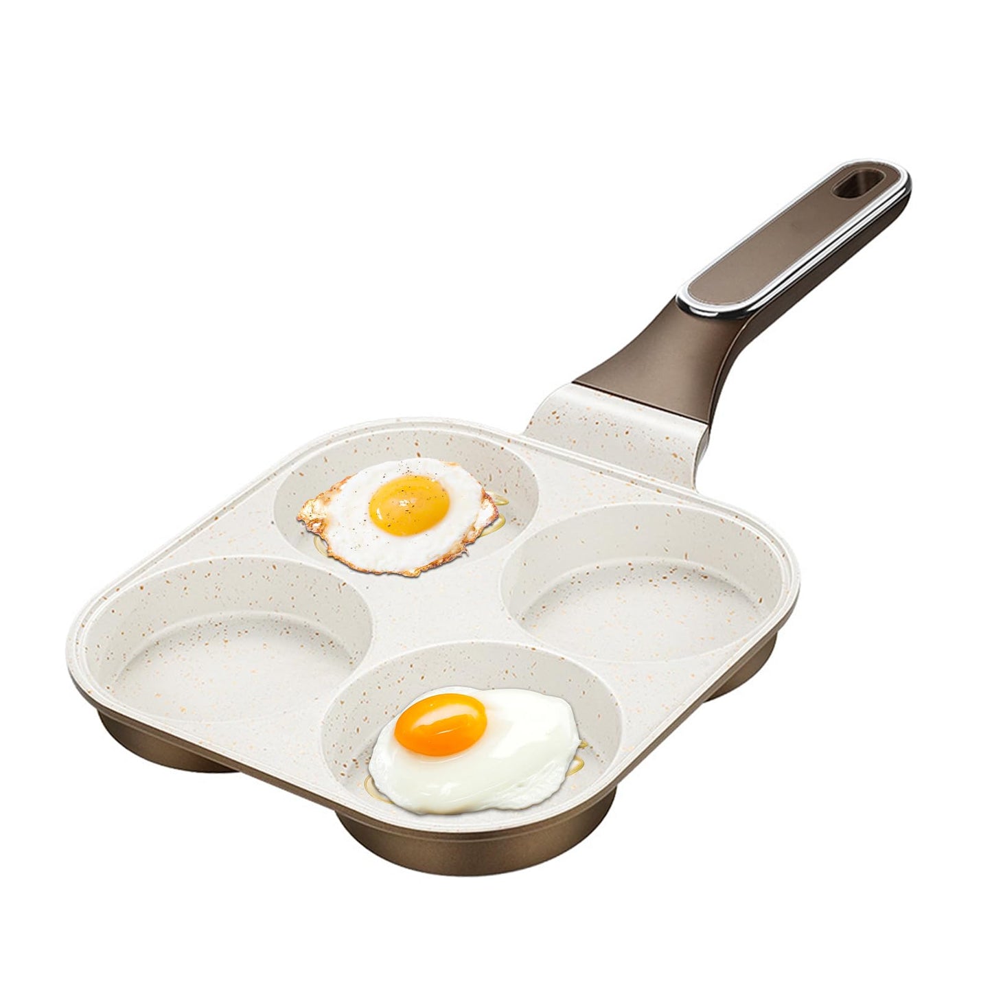 JUSTUP Egg Frying Pan, 4-in-1 Nonstick Omelet Pan with Heat Resistant Handle, 4-Cup Breakfast Divided Grill Pan for Egg, Bacon and Burgers (White)