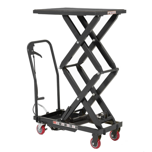 Garvee Heavy Duty Hydraulic Lift Table Cart 330LB Capacity, Double Scissor Lift Table with 50" Lifting Height, Non-Slip Platform & Locking Wheels for Garage, Warehouse, Workshop, Black