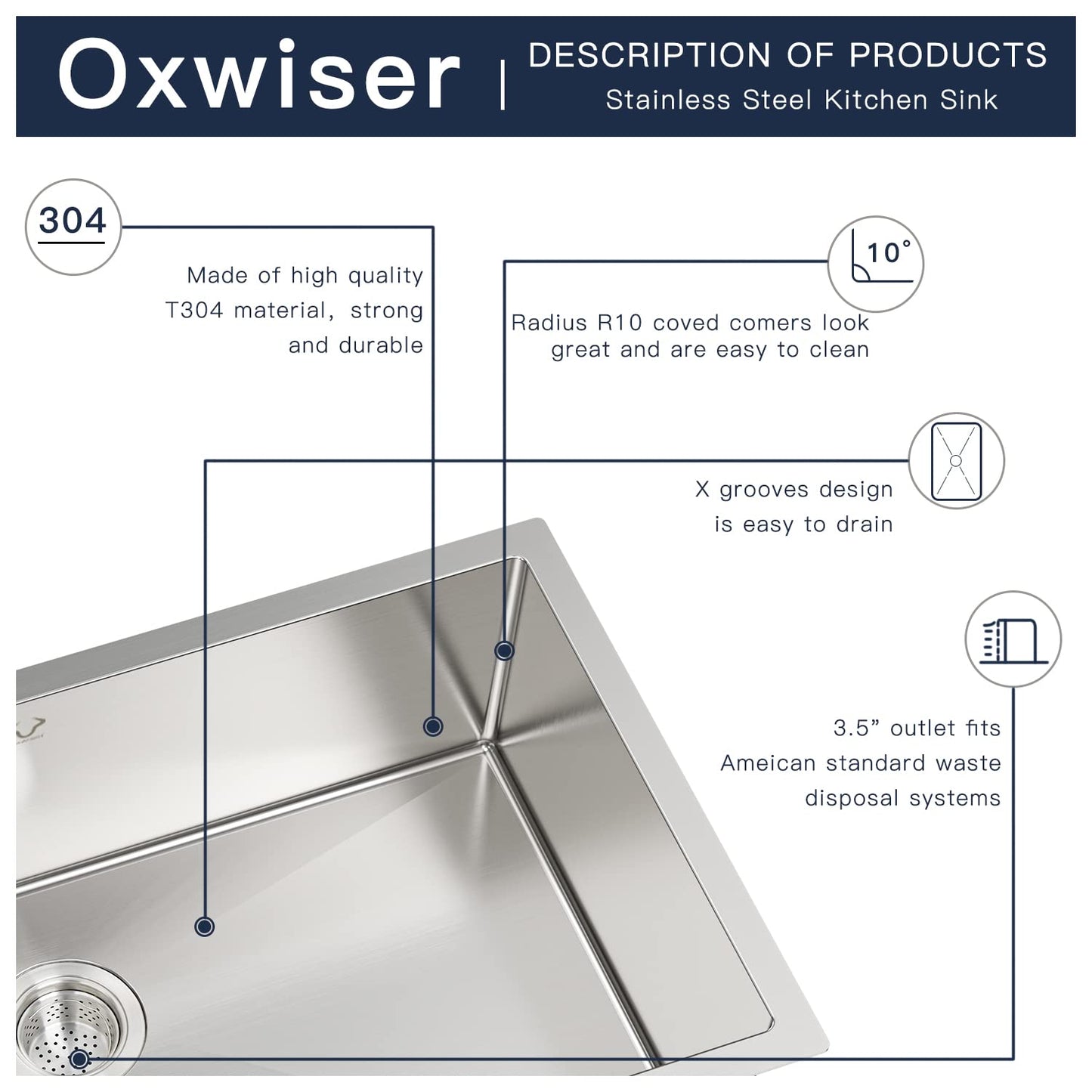 Kitchen Sink 30x18 Inch Undermount Sink Stainless Steel 16 Gauge Single Bowl Kitchen Sinks Set (5 Item Bundle: Sink, Bottom Grid, Drain Assembly, Drain Cap, Towel)