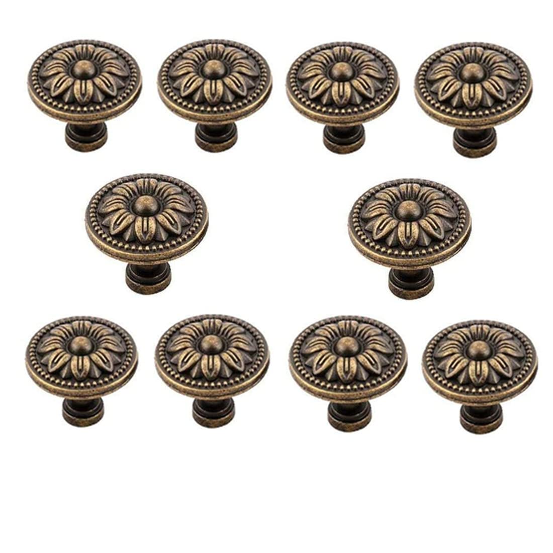 bnafes Pull Handle Metal Flower Shape Cabinet Drawer Door Knob Bronze Tone (Pack of 10)