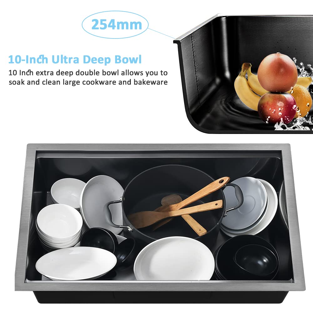 33 Inch Black Undermount Kitchen Sink Workstation-Bokaiya 33x19 Kitchen Sink Undermount Black Stainless Steel 16 Gauge 10" Deep Single Bowl Kitchen Sinks with Cutting Board