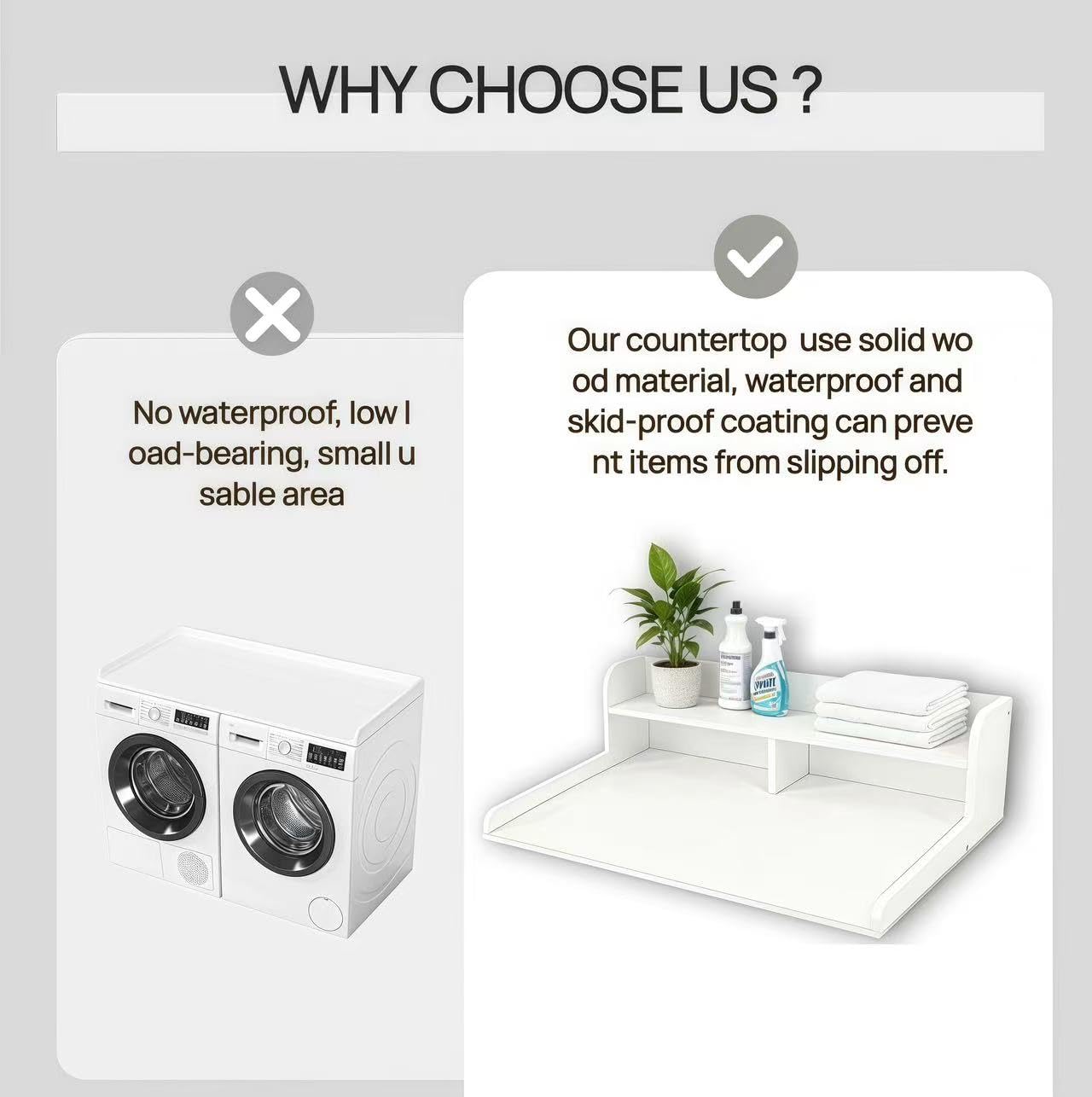 NAT Maya 2-Tier Washer and Dryer Countertop, 54" W x 27.6" D Laundry Room Organization,Washer Dryer Topper Storage for Folding Clothes Over Washer and Dryer-White