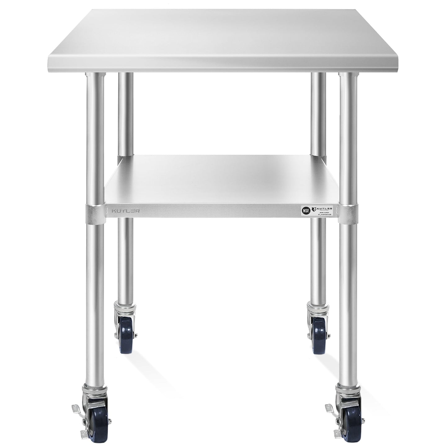 KUTLER Stainless Steel Table 24 x 36 Inches with Caster Wheels, NSF Heavy Duty Commercial Prep and Work Table with Undershelf for Restaurant, Hotel, Home