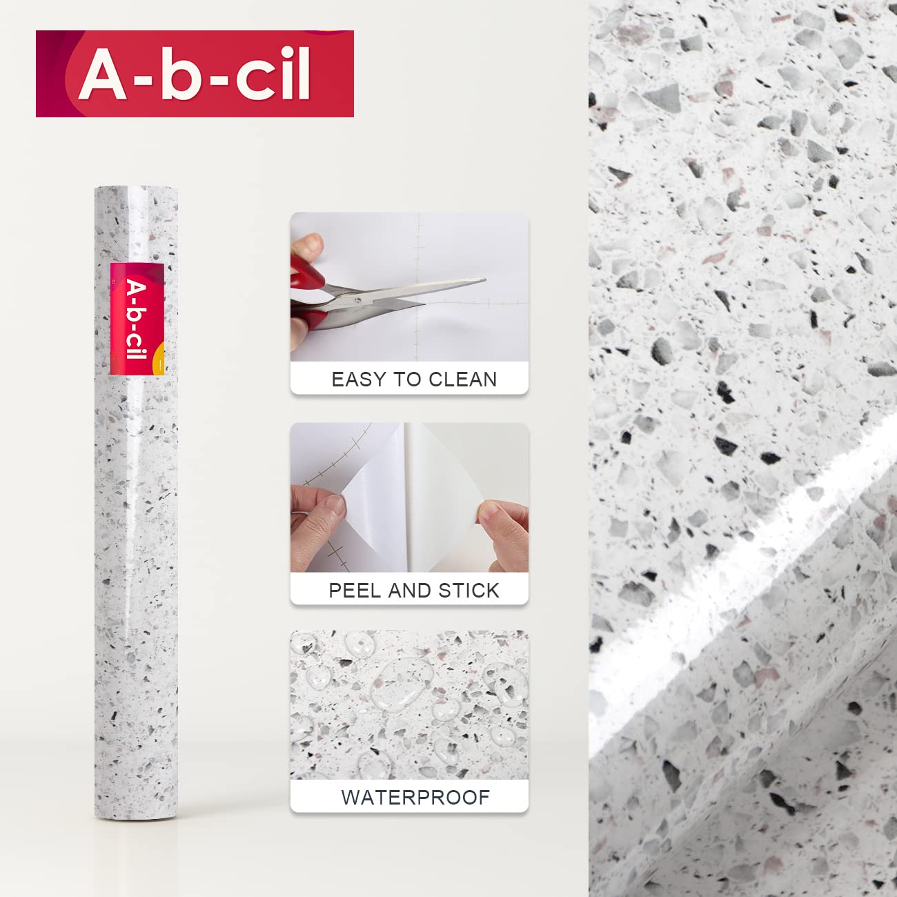 A-b-cil 206 X 16 Inch White Gray Granite Peel and Stick Countertops for Kitchen Self Adhesive Film Marble Contact Paper for Countertops Waterproof Removable Wallpaper Decor Table Desk Counter Top