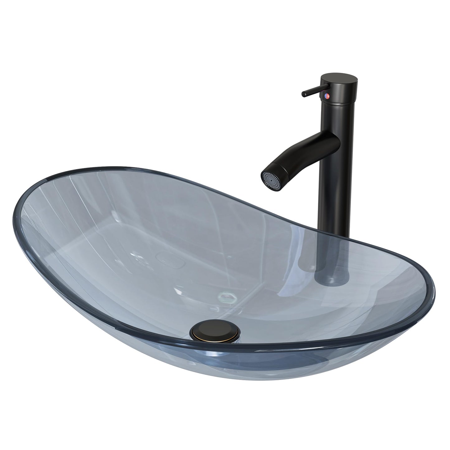 YIMAI Ingenuity Vessel Sink Bathroom Sinks Tempered Glass Art Basin 20.8"x13.7" Oval Bowl Above Counter with Faucet and Pop-Up Drain Combo, Oval Clear Grey,Modern Countertop Bowl Sink