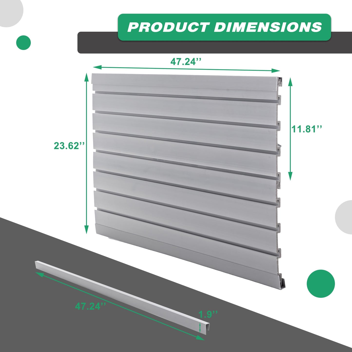 Slatwall Panel Garage Wall Organizer Storage Systems, Wall Mounted PVC Storage Rack with 5 Hooks, Interlocking Workshop Slat Wall Paneling Sheets Board Shelves Tools Organization-Grey(2’H x 4’W)