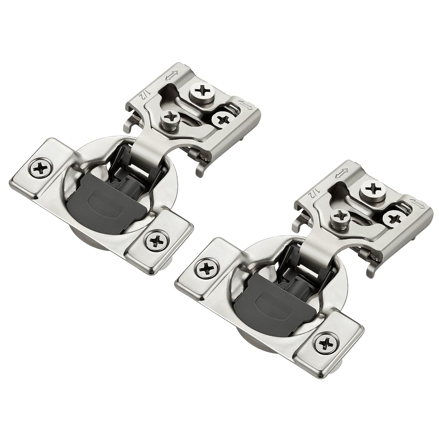 JOYDECOR 60 Packs (30 Pairs) 1/2 Inch Overlay Soft Close Hinges Satin Nickel Concealed Hidden Cabinet Hinges Stainless Steel for Face Frame Kitchen Cabinet Doors - 105 Degree