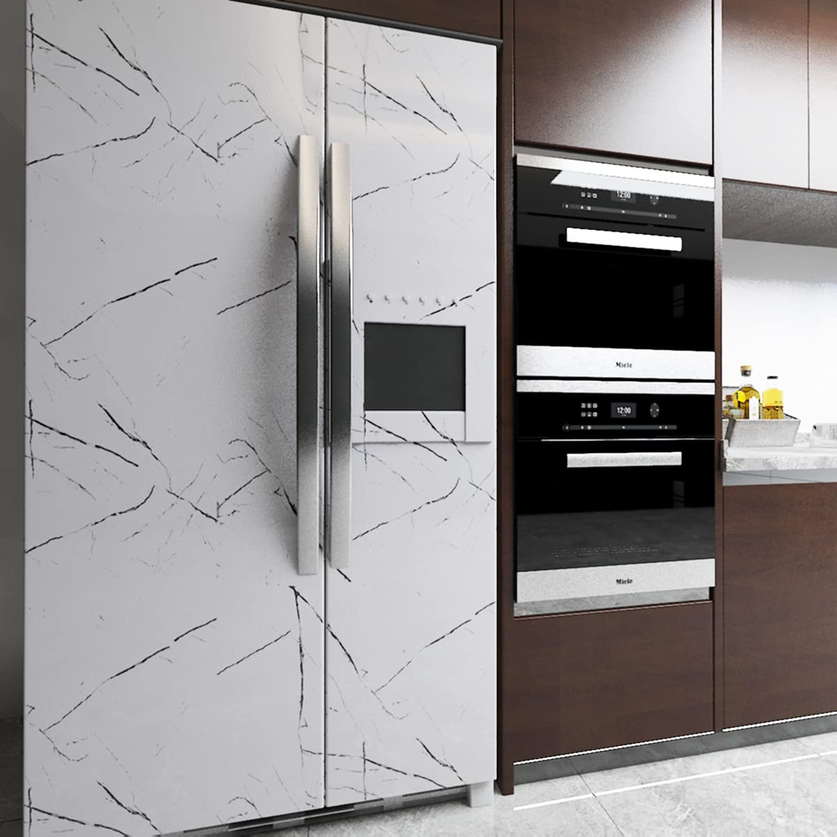48x197inch Extra Wide Black White Marble Wallpaper Peel Stick Glossy Thick Waterproof Furniture Sticker Granite Look Contact Paper DIY Wall Sticker Self-adhesive Countertop Vinyl Wrap for Kitchen