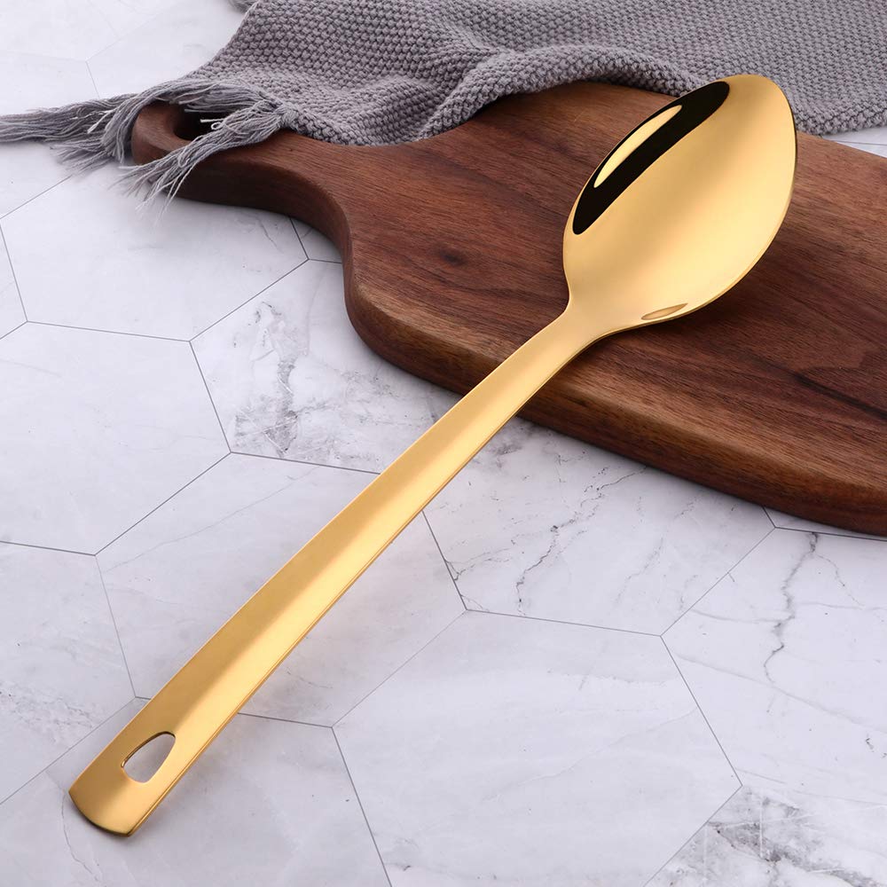 BOOTLION 13-Inch Serving Spoons Set of 4, Stainless Steel Buffet Banquet Spoon，Gold Long Handle Serving Spoons for Catering, Kitchen Dishwasher safe