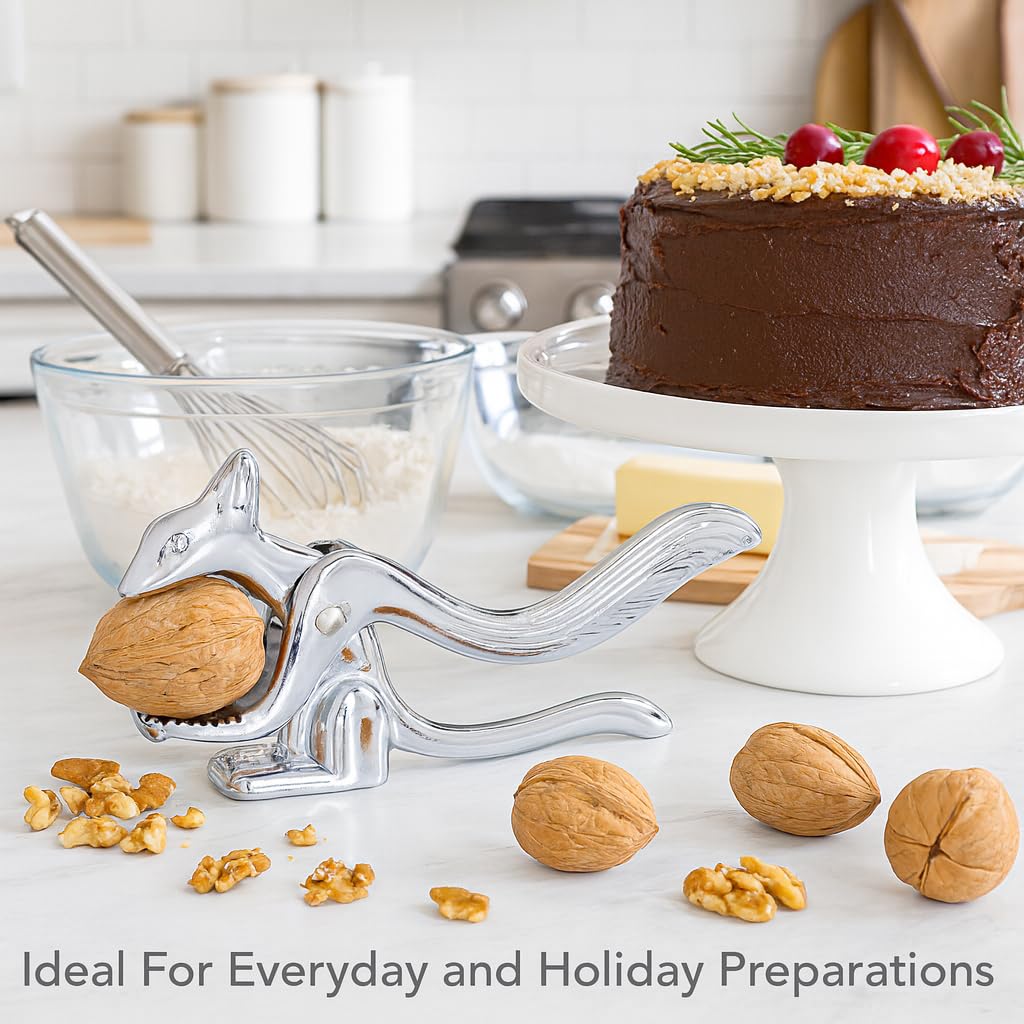 HIC Kitchen The Squirrel Nutcracker, Heavyweight Aluminum, Easy Nut Cracking Lever Tool For Almonds Walnuts Pecans And More