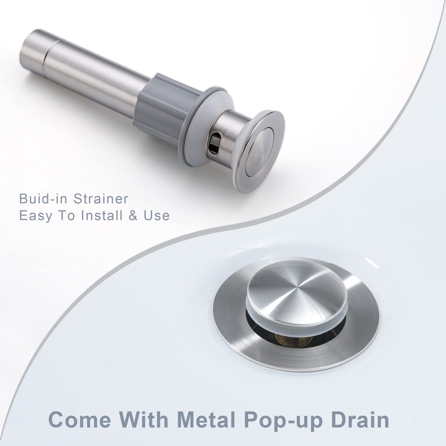 Ultimate Unicorn Waterfall Bathroom Sink Faucet Brushed Nickel, Two Handles Bathroom Faucet with Metal Pop up Sink Drain Stopper, Two Or 3 Holes Bathroom Basin Mixer Tap with Deck Mount Plate