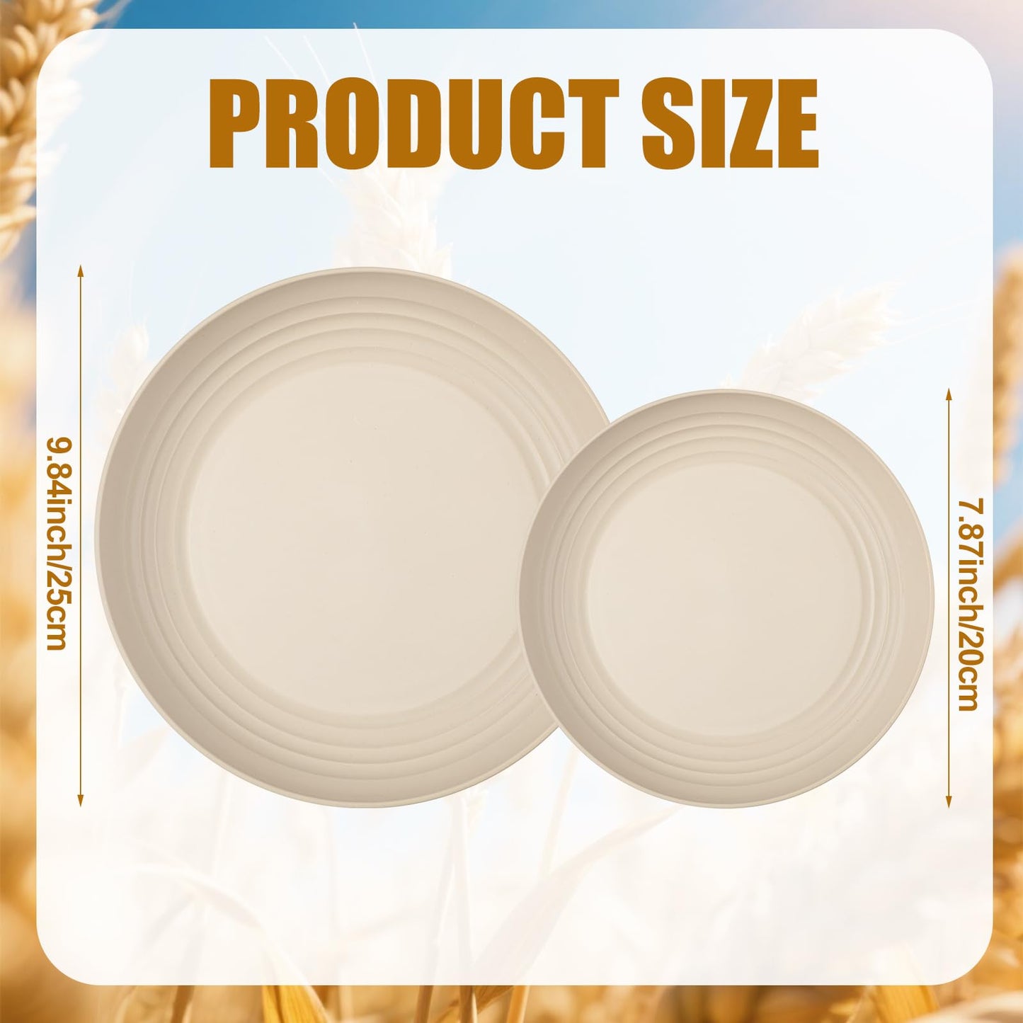 Ferrochef 16 Pcs Wheat Straw Plates Set 10 Inch and 8 Inch Plastic Plates Reusable Unbreakable Dinner Plate Dishwasher Microwave Safe Lightweight Plate for Home Kitchen Camping