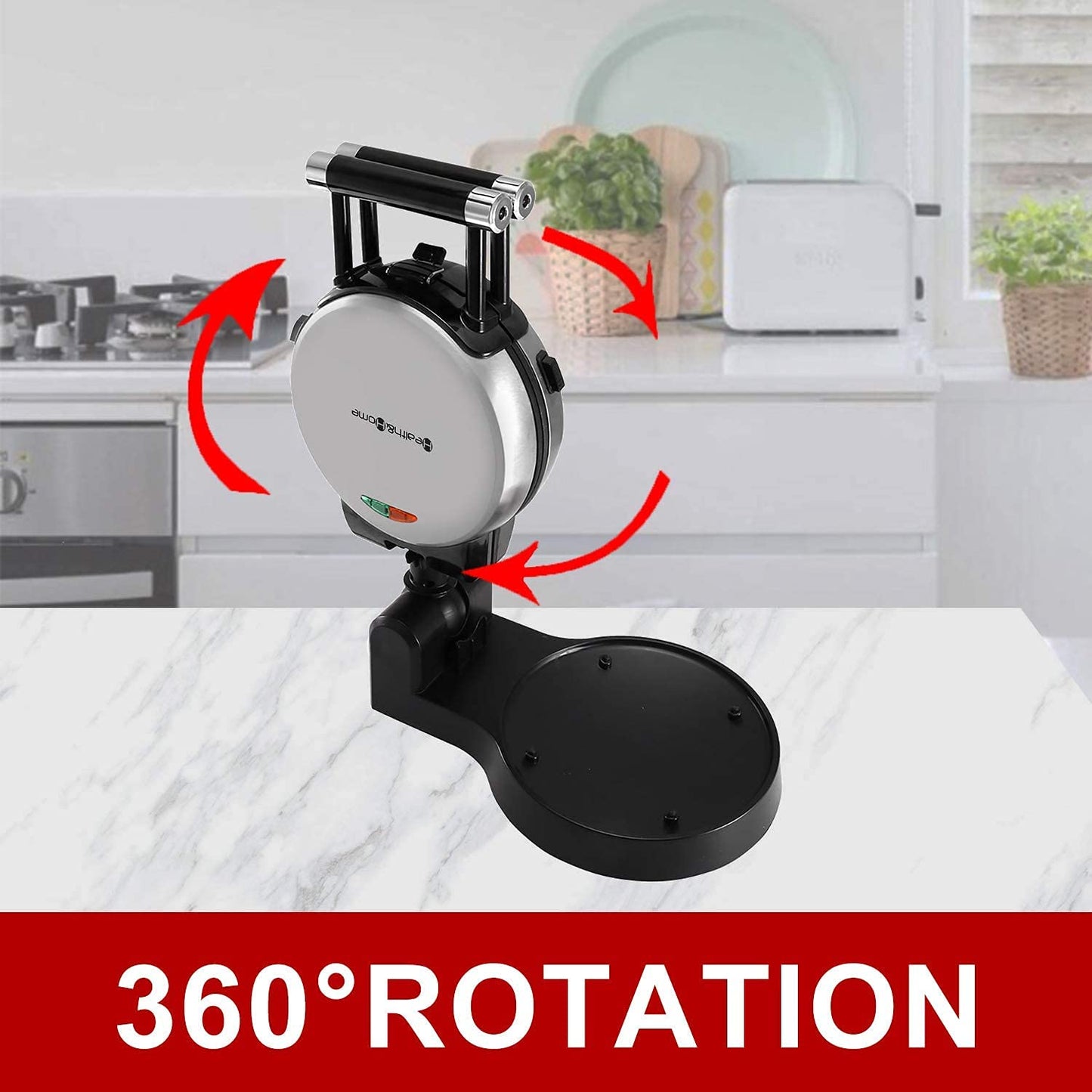 Health and Home 360 Rotating Belgian Multifunction Nonstick Baking Waffle Maker with 2 sets of Interchangeable Belgian Waffle and Omelet Baking plates