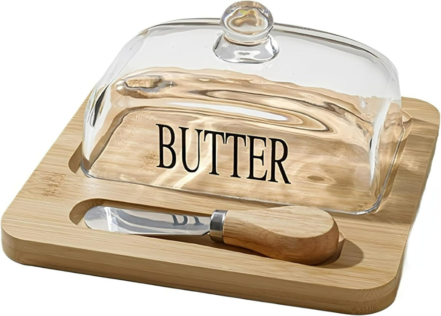 New Butter Tray with Lid Cheese and Dessert Serving Platter Bread Board for Kitchen Storage and Elegant Presentation (Log color(Tray+Cover+Knife))