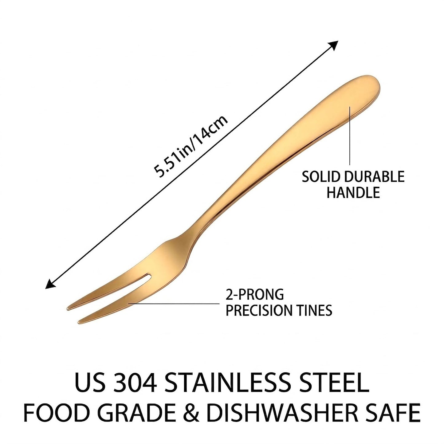 Marfia 6-Piece Gold Fruit Forks SUS304 Stainless Steel Dessert Forks 5.51 Inch Small Appetizer Forks for Cake Salad Cocktail Tasting Ergonomic Mirror Polished Tasting Forks for Party Dishwasher Safe
