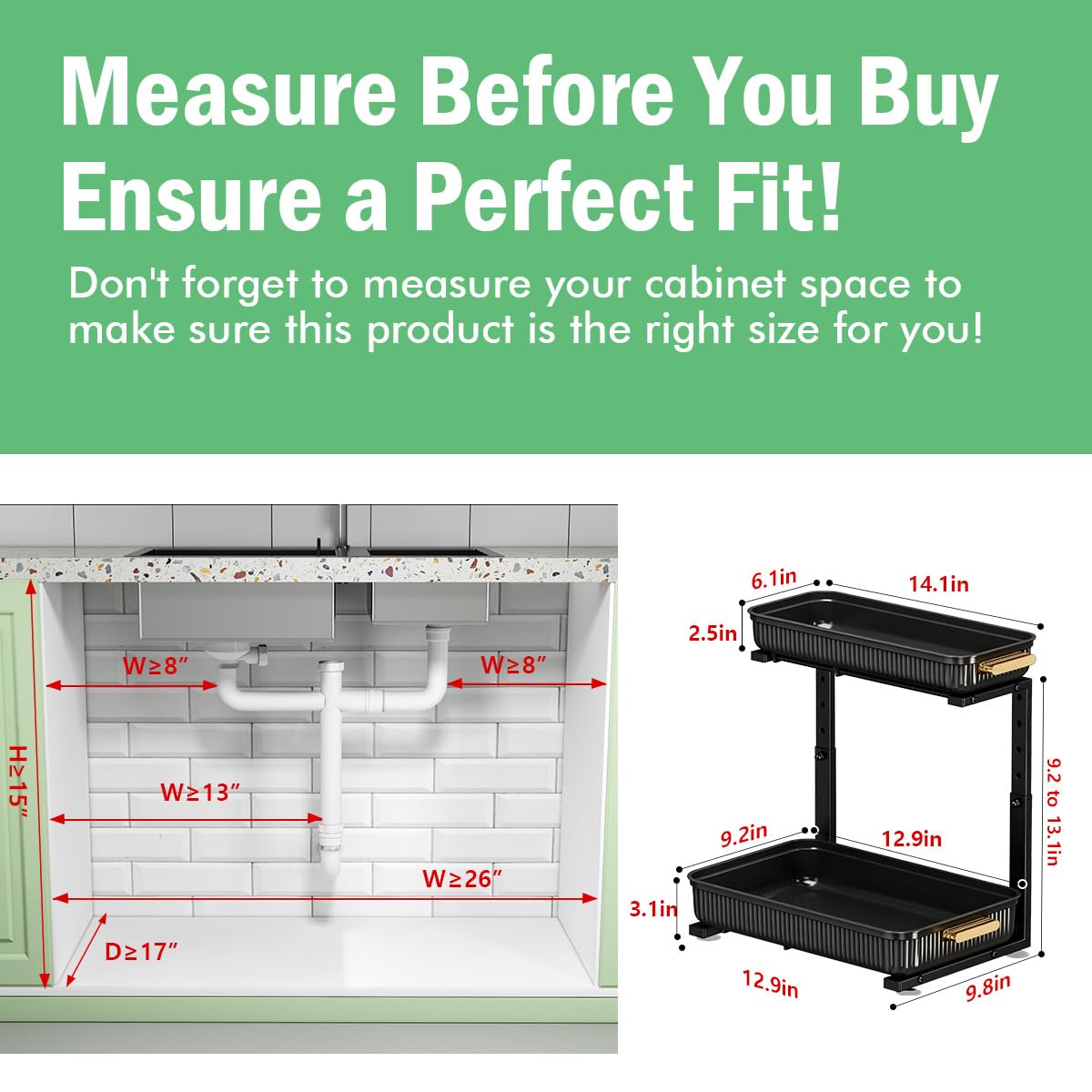 ARSTPEOE Under Sink Organizer - 2 Packs Multi-Purpose Pull-Out Storage Organizers, Slide out Pull out Metal Cabinet Organizer Shelf, Storage for Kitchen Bathroom, Black