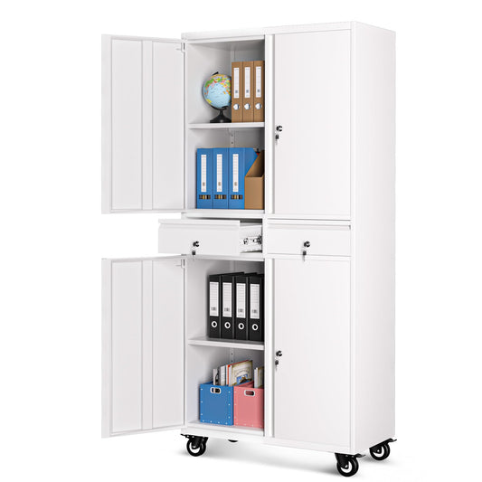 Garvee Metal Storage Cabinet, 73 Inch Garage Storage with Locking Doors and Adjustable Shelves, Heavy Duty Tool Cabinet with 2 Drawers