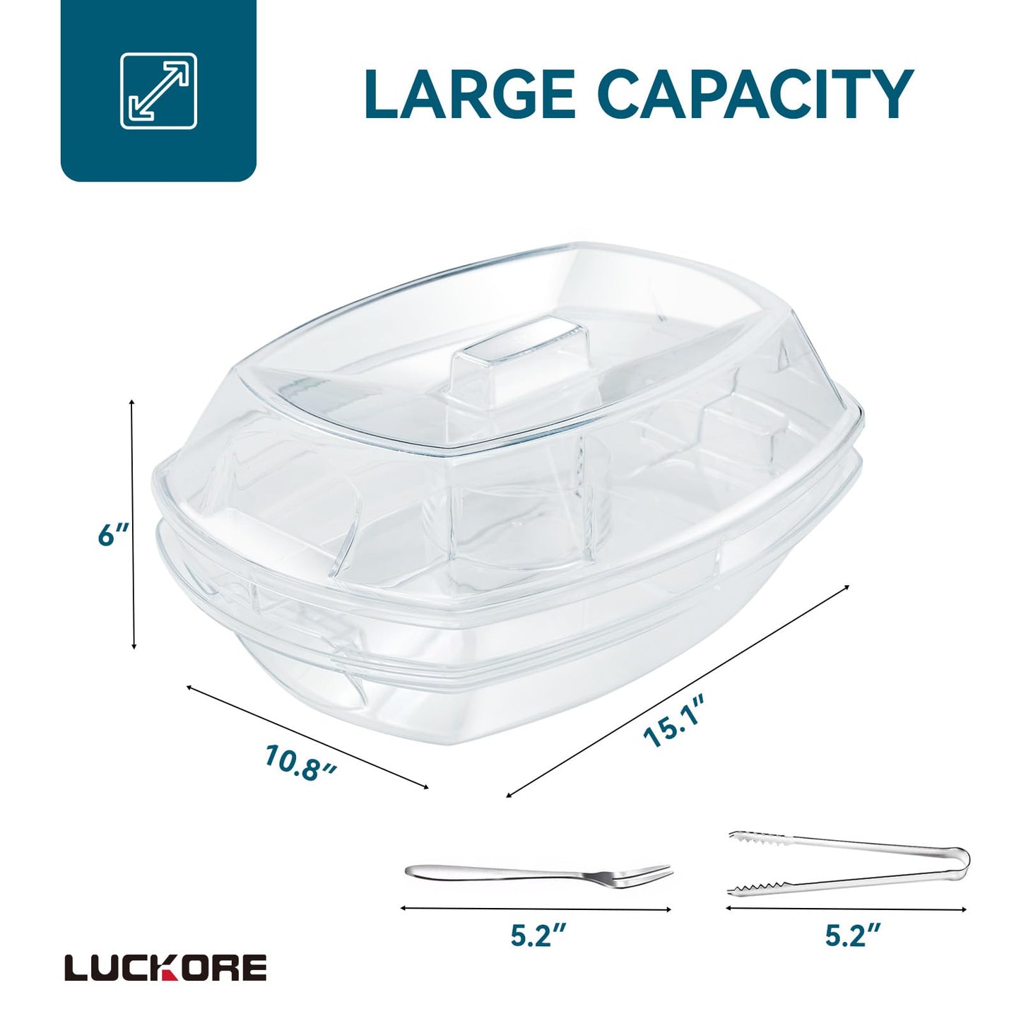 Luckore Chilled Ice Serving Tray, 15.1" Ice Chilled Party Platter, 3 Layers Veggie Platter with Lid, Stackable Appetizer Party with 4 Compartments for Shrimp, Fruits, Veggies