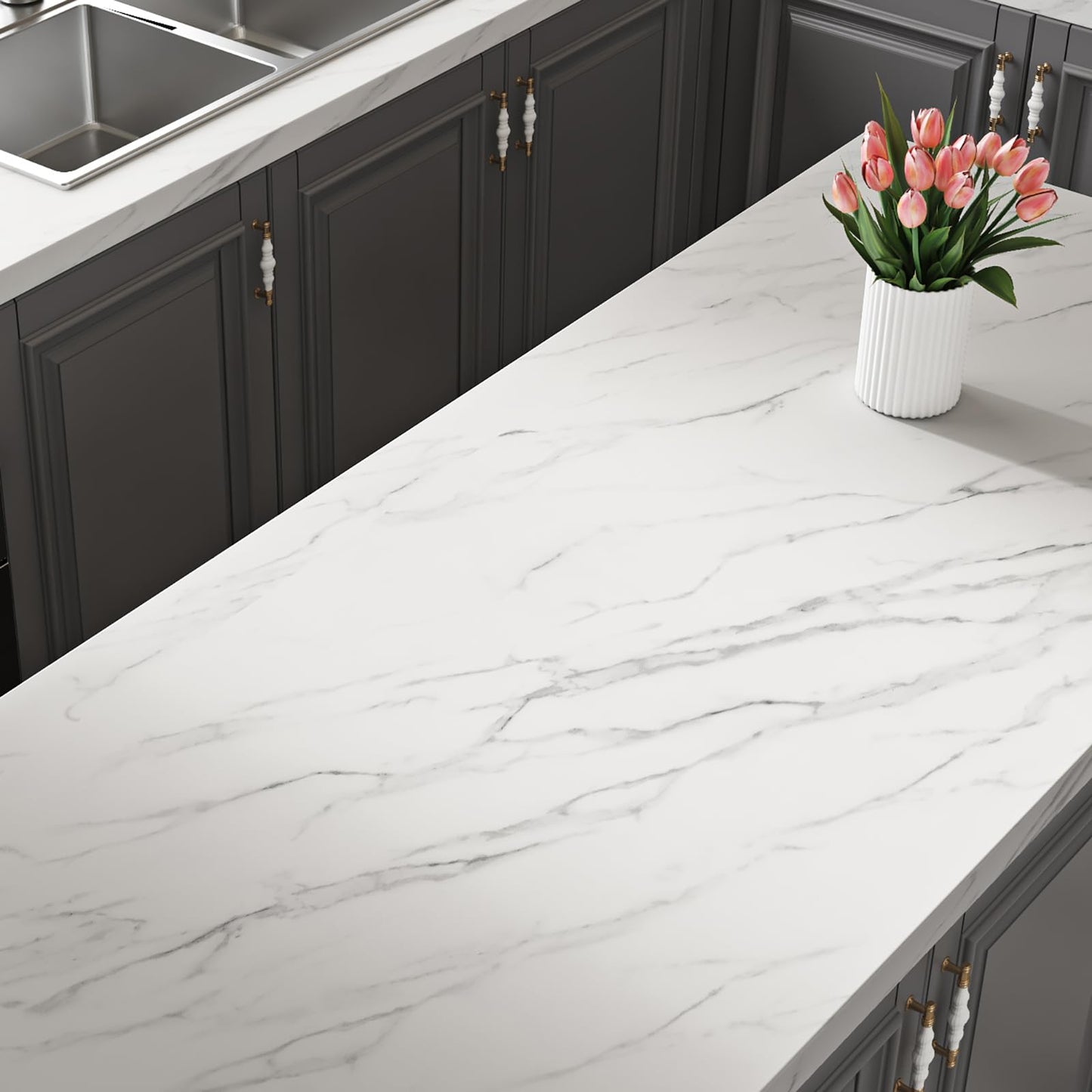 Stickyart Marble Contact Paper Peel and Stick White Marble Wallpaper for Countertops 15.8"X317" Self Adhesive Marble Counter Top Peel and Stick Waterproof Marble Contact Paper for Desk Table Cabinets