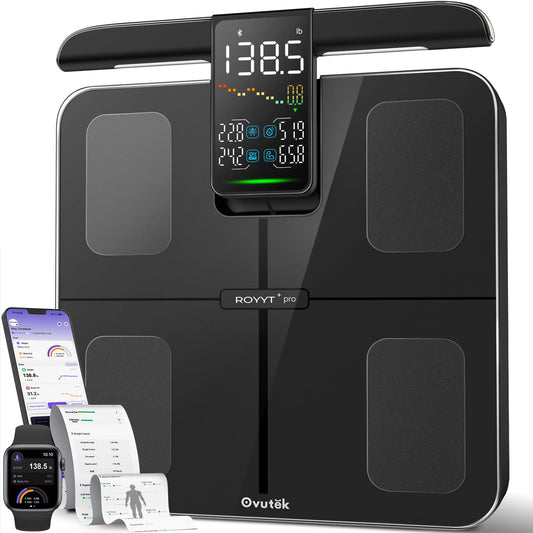 Ovutek Smart Scale for Body Weight: 8-Electrode 57 Measurements Professional Body Composition Analyzer - 500lb Accurate Bathroom Digital Weight Scale with BMI, Body Fat, Muscle Mass 5.3″ Color Display
