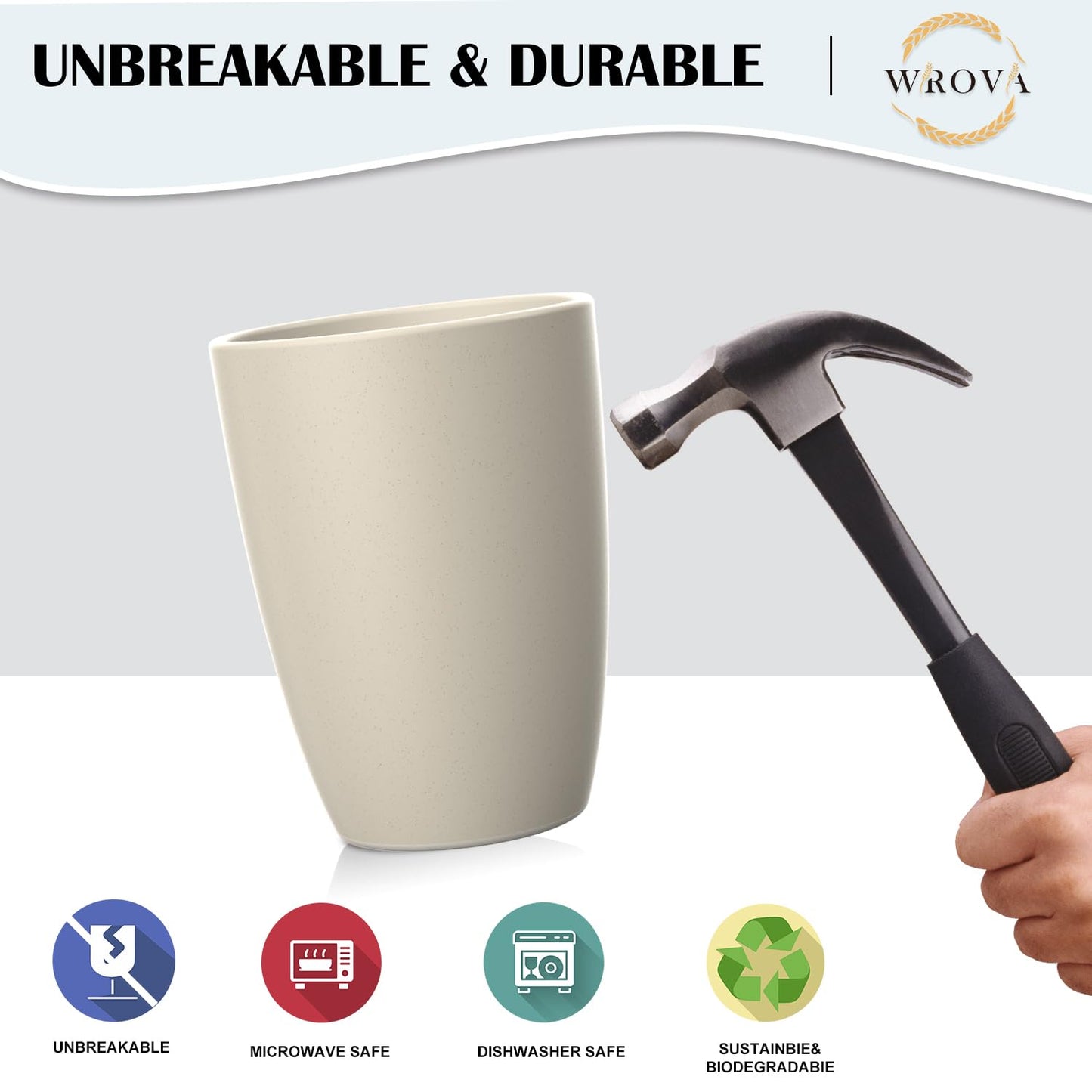 Wrova Wheat Straw Cups 8 PCS Good Alternative to Plastic Reusable Cups 20 oz Unbreakable Drinking Cup Reusable Dishwasher Safe Water Plastic Glasses Beige Series