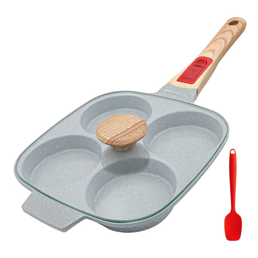 RANX INGST Ceramic Egg Frying Pan with Lid, Nonstick 4 Cup Fried Egg Pan with Detachable Handle, Omelette Pan Induction Compatible - Blue
