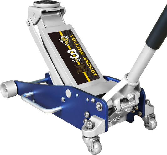 YELLOW JACKET Floor Jack 3 Ton Hydraulic Low Profile Aluminum and Steel Racing Car Jack with Fast Lifting Dual Pump for SUV,Truck, MVP,6600 lbs Capacity