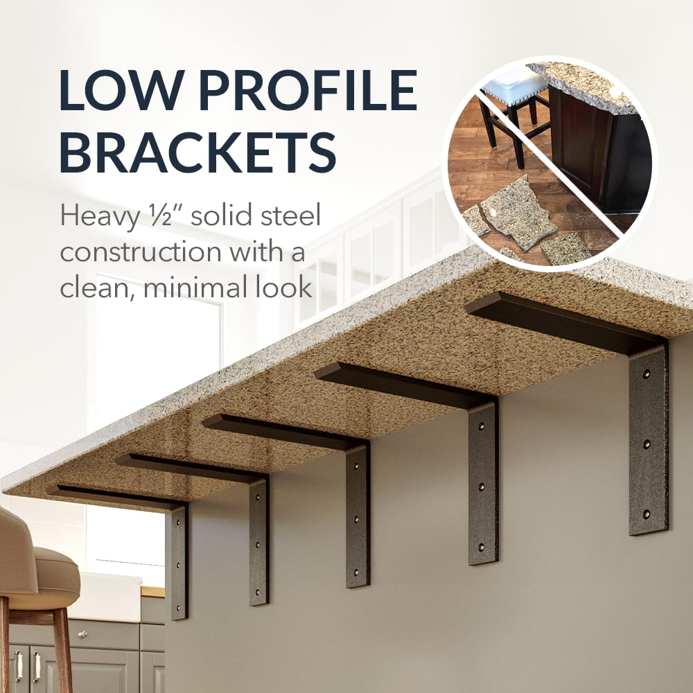 Iron Supports Front Mount L Bracket - Heavy Duty Steel Countertop Bracket for Granite Countertops - Support Bracket for Counters, Benches, Shelves & More (White - 16" Deep x 12" High)
