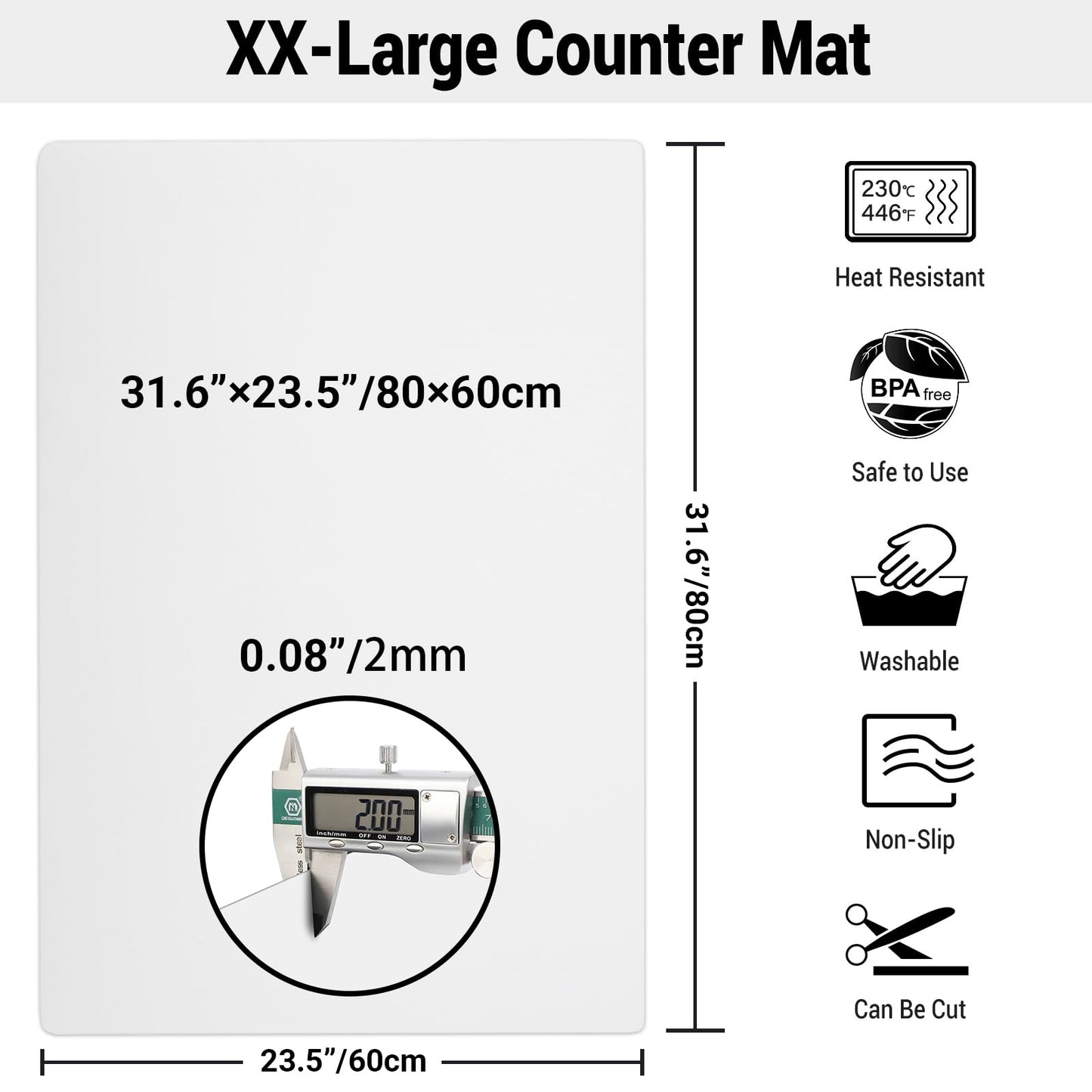 Ewen 31.6x23.5in 2mm Silicone Mats for Kitchen Counter, Extra Large Thick Heat Resistant Bar Mats for Countertop Protector Nonslip Placemat for Air Frye Crafts Work Glass Top Stove Work Translucent