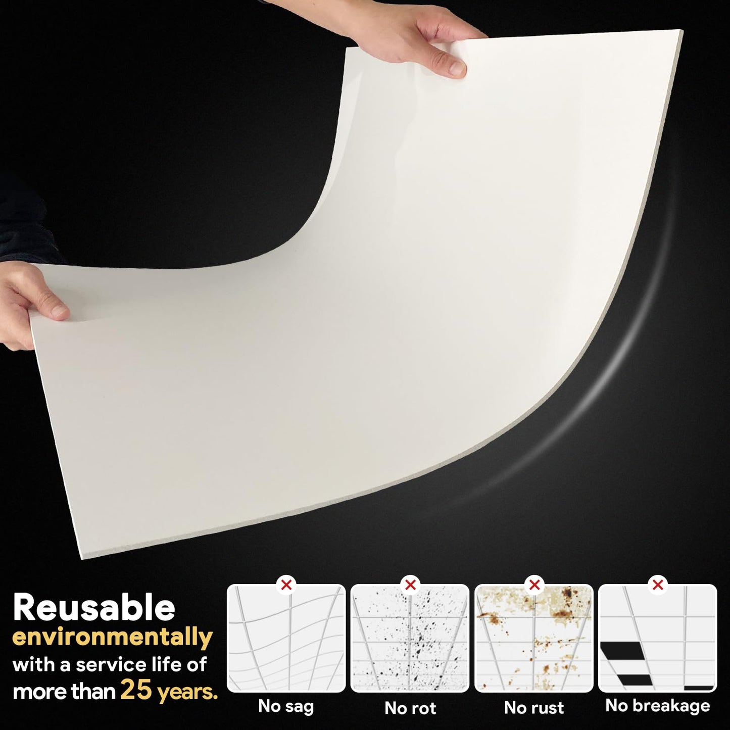 Gigrwiin Smooth White Drop Ceiling Tile 2ft x 4ft, Ceiling Panel 24 x 48in – Waterproof, Washable and Fire-Rated - to Prevent Breakage-Cover 80 Sq. Ft-Package of 10 Tiles