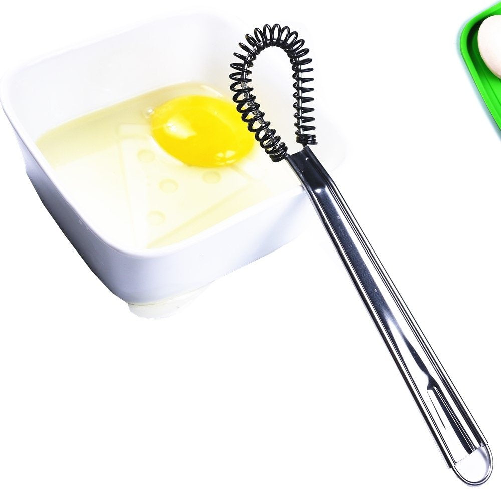 Stainless Steel Mini Spring Egg Beater Silicone Whisk Magic Hand Held Sauce Stirrer Blender Milk Frother Foamer Coffee Mixer (2Pack-Silicone+Steel coil)