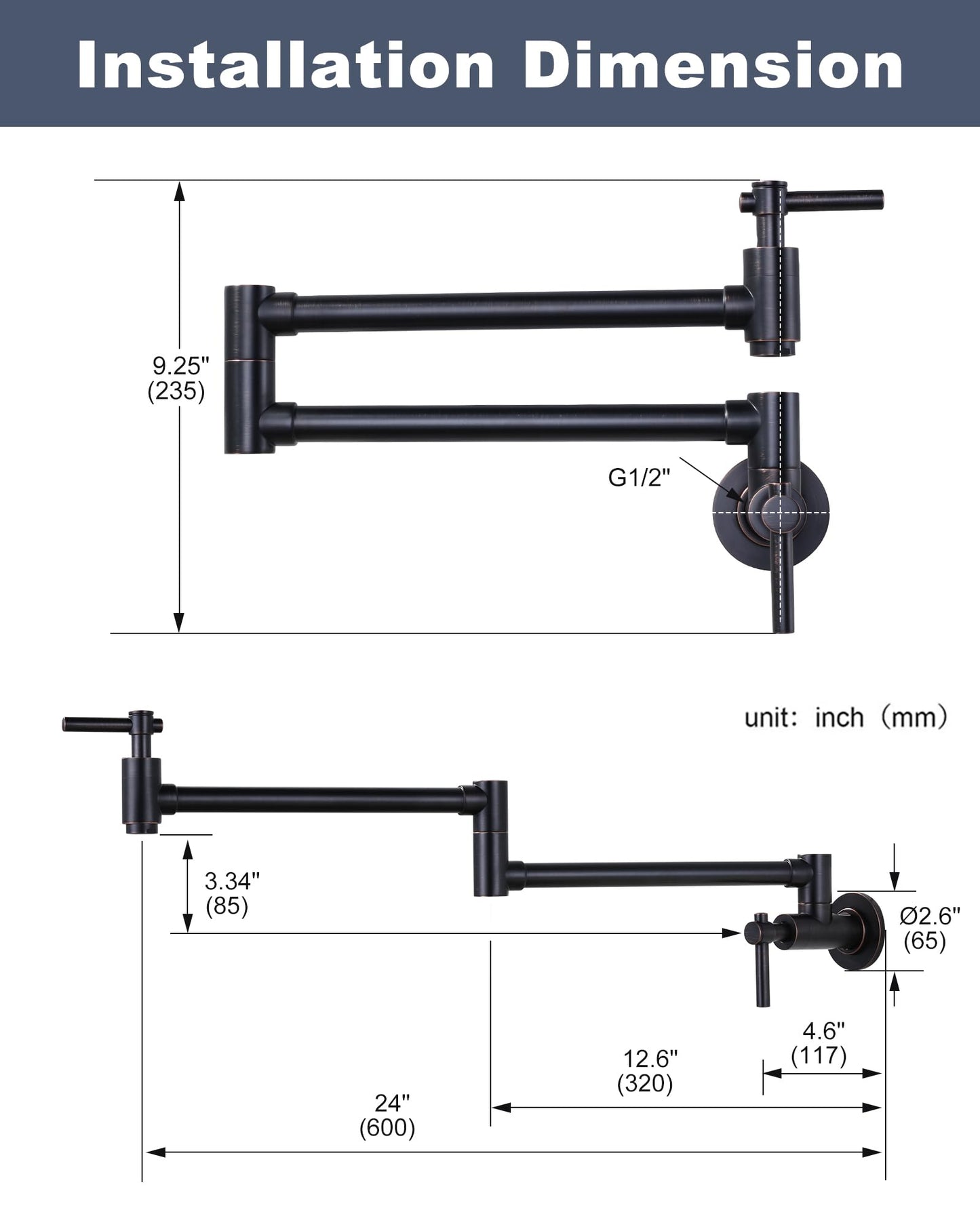 iVIGA Pot Filler Faucet Wall Mount Brass Faucets Kitchen Double Handle Oil Rubbed Bronze Folding Kitchen Faucet Stretchable Double Joint Swing Arm Copper Single Hole Faucet
