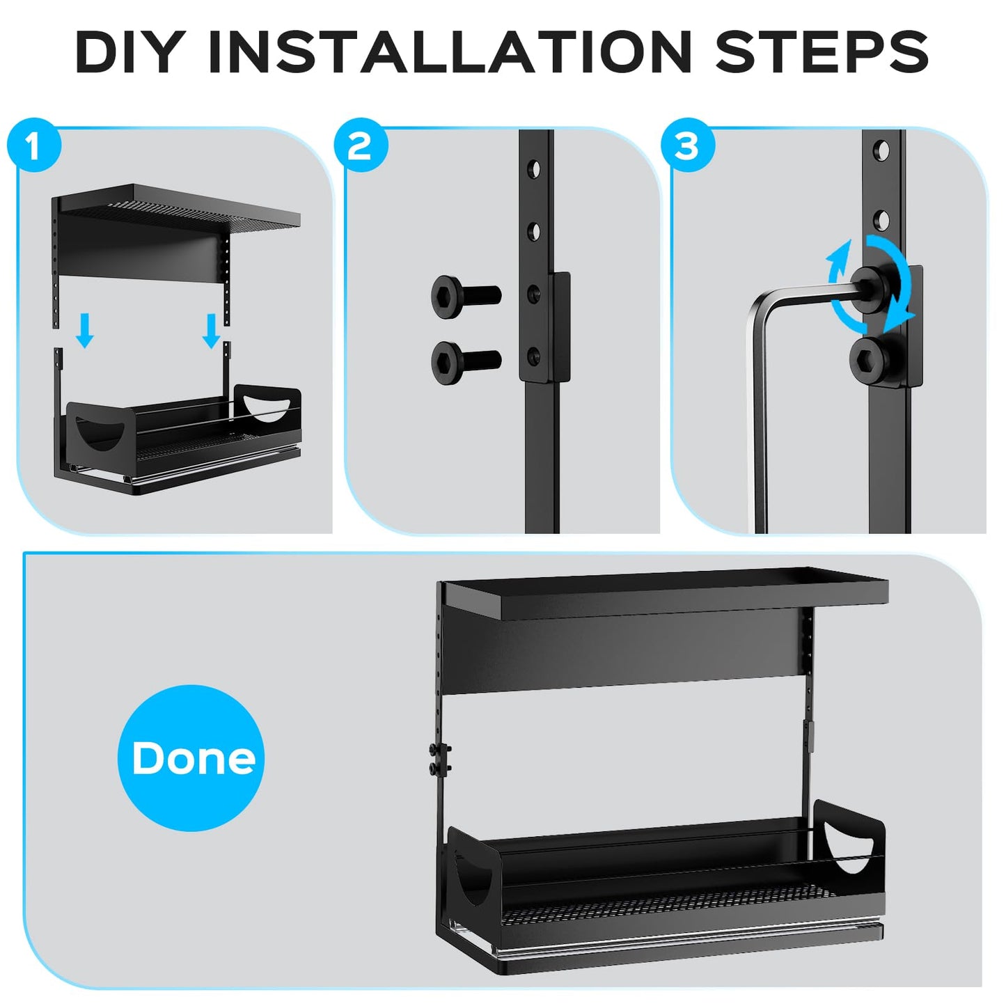 Heavy-Duty Magnetic Shelf With Pull-Out Drawers for Washing Machines, Dryers and Fridge; Height-adjustable Magnetic Shelf, Ideal for Storage in Laundry Rooms, Kitchens, and Living Rooms (Black)
