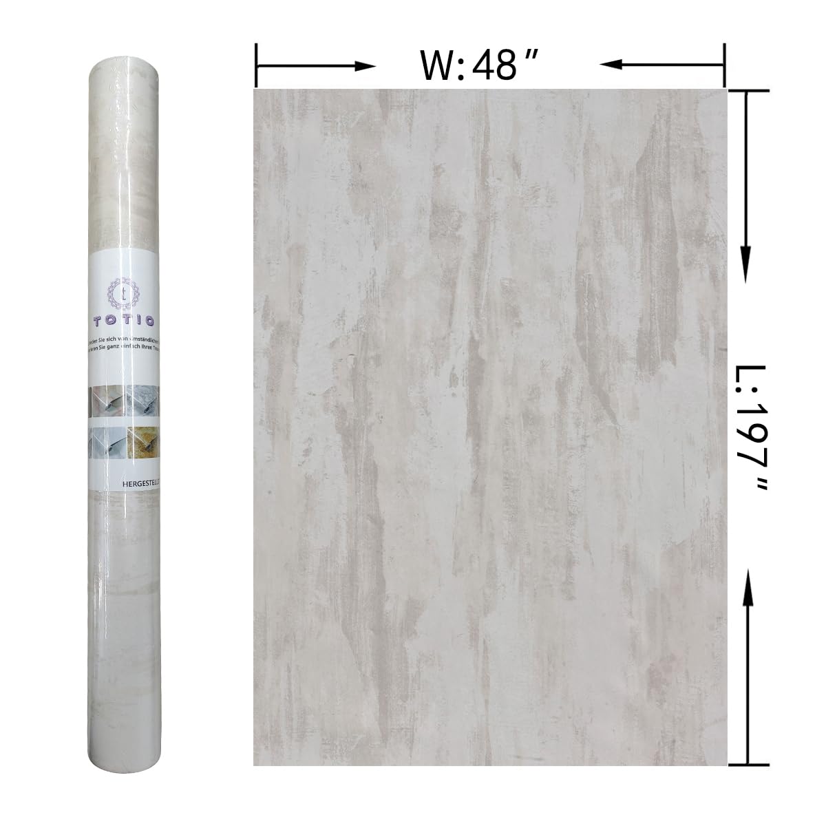 48x197inch Extra Wide Ivory White Concrete Wallpaper Peel and Stick White Grey Stained Plaster Effect Contact Paper Matte Thick Self-adhesive Waterproof Furniture Sticker Modern Industrial Style