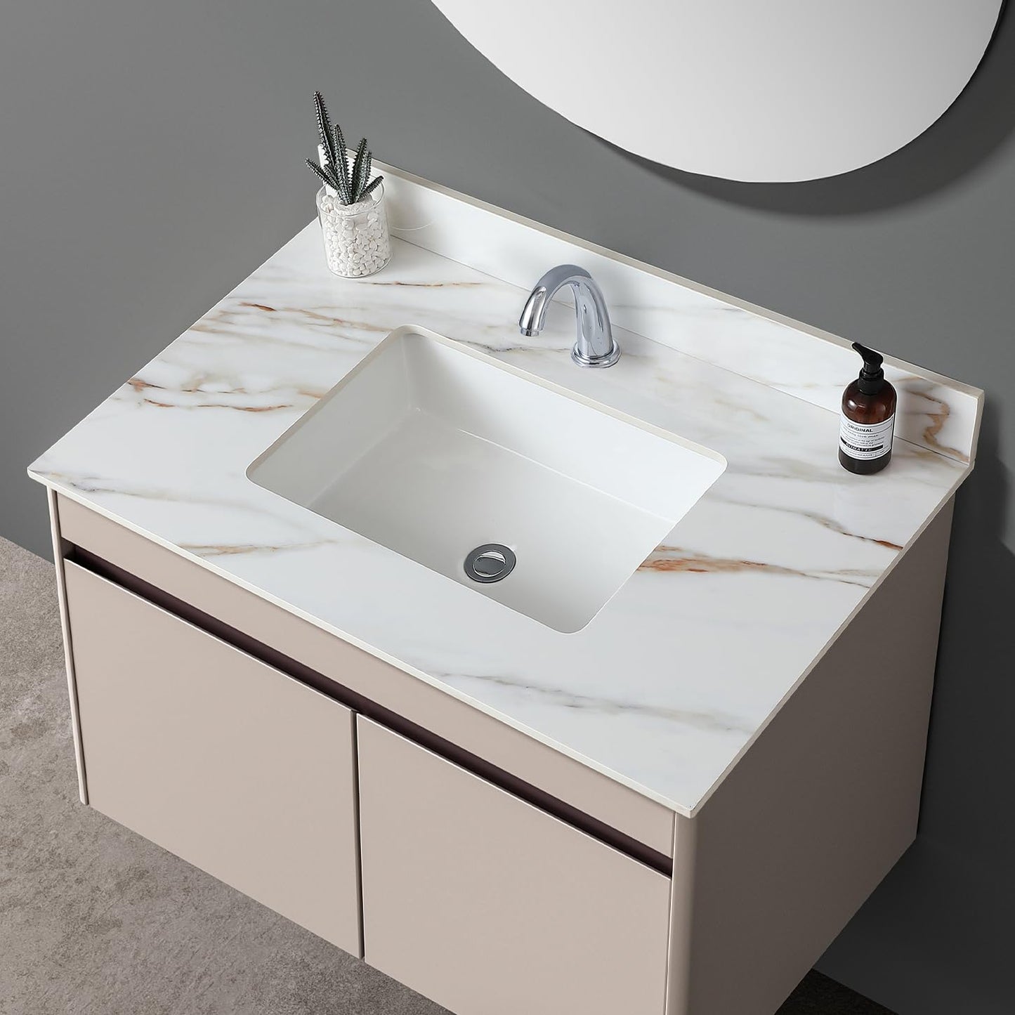 37" Bathroom Vanity Top with Ceramic Undermount Sink & Backsplash,Calacatta Gold Sintered Stone Counter Top, Single Hole Vanity Sink Top