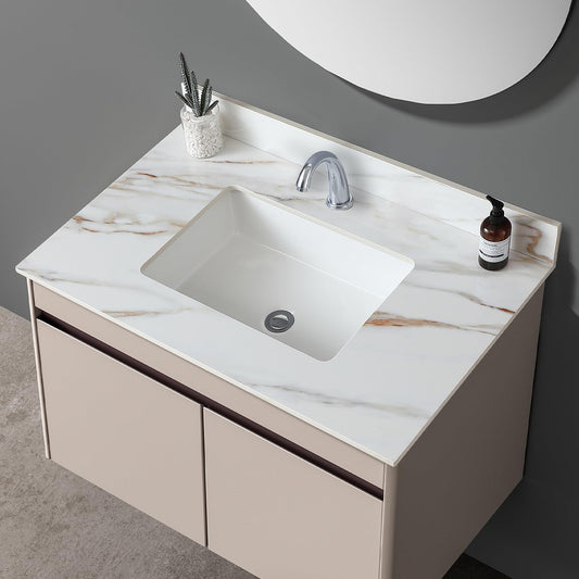 37" Bathroom Vanity Top with Ceramic Undermount Sink & Backsplash,Calacatta Gold Sintered Stone Counter Top, Single Hole Vanity Sink Top