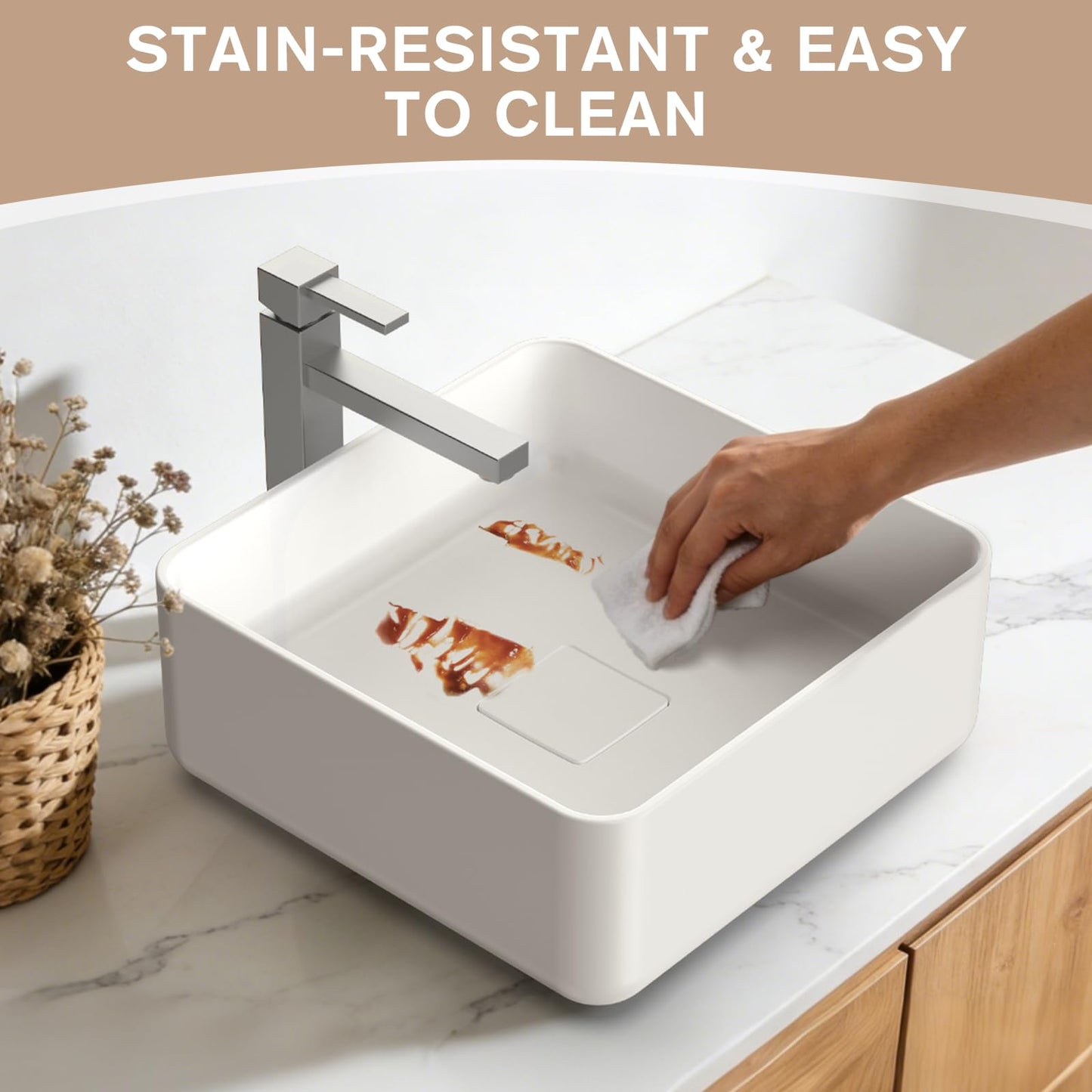 Vessel Sink with Drain, 12" Square Bathroom Sinks Above Counter, 0.2" Ultra-Slim Rim Modern Vessel Sinks for Bathroom, White Ceramic Vanity Sink (12.2x12.2" Square)