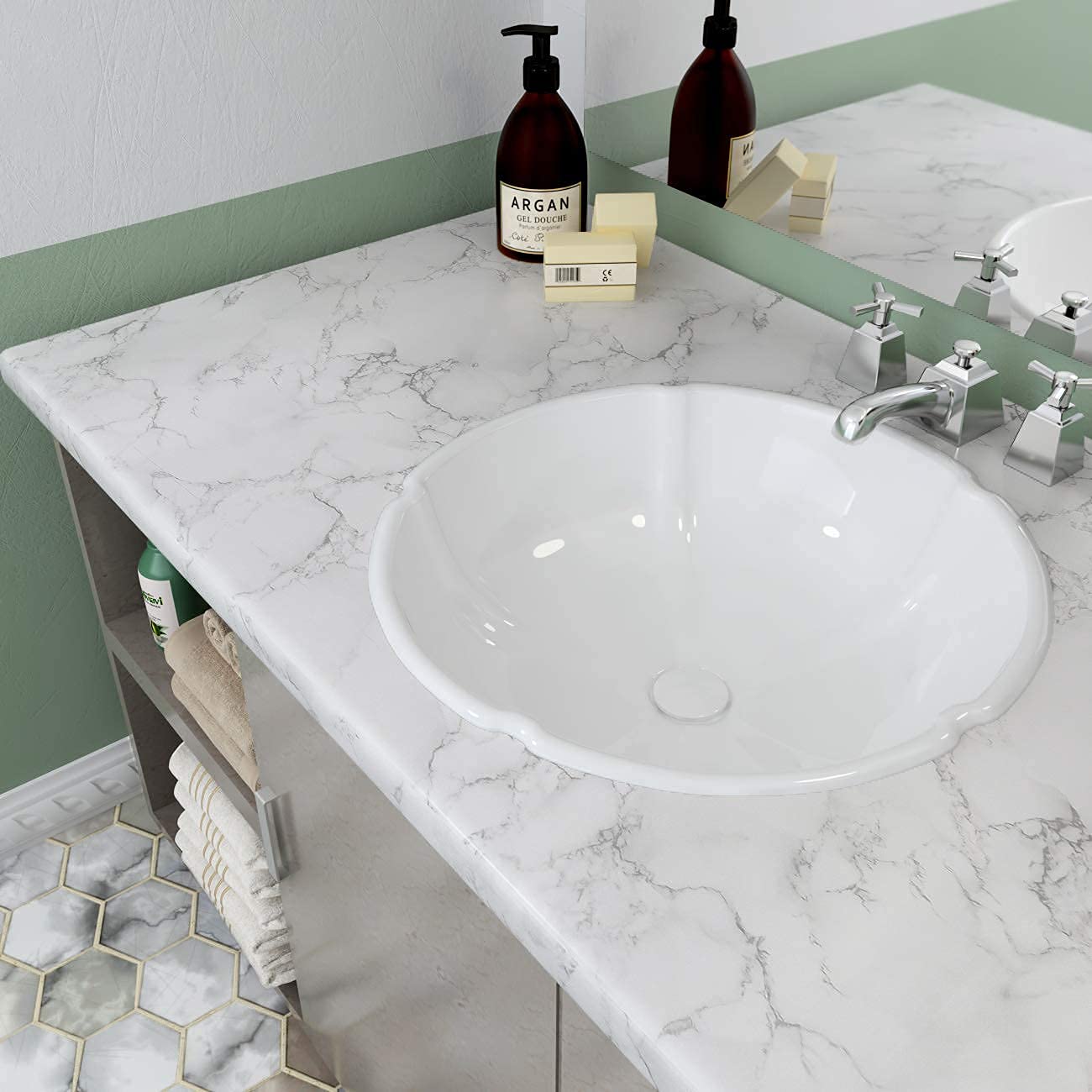 Decotalk White Marble Wallpaper Self Adhesive Marble Countertop Contact Paper for Kitchen Waterproof 17.7in X 120in Marble Contact Paper for Bathroom Decorative Matte Marble Wallpaper Peel and Stick