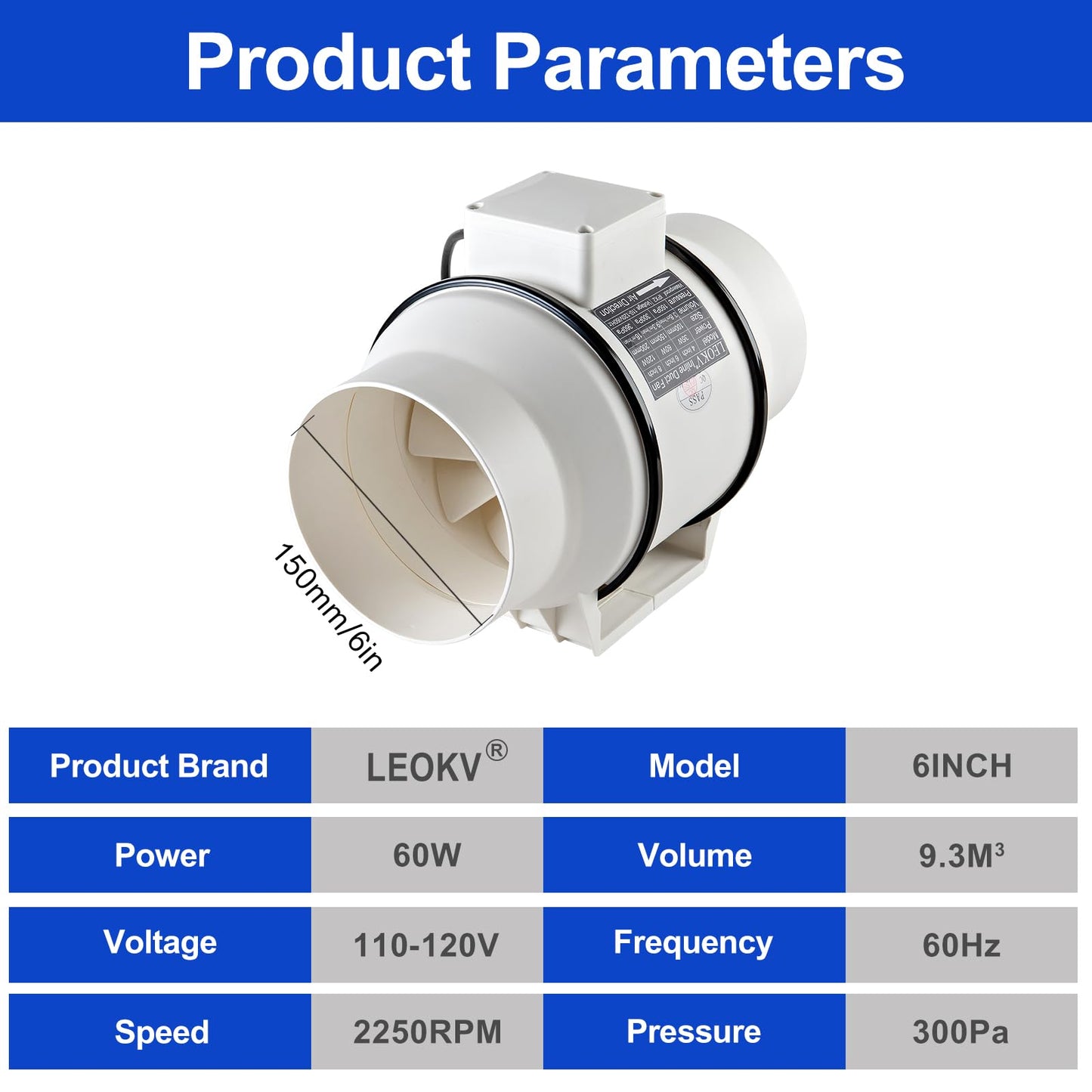 6Inch Exhaust fan Pipeline booster fan Inline duct fan 420 CFM Efficiency Air Fan for Duct Vent Bathroom, Kitchen, Grow Tent,Hydroponics,The wind is very strong.All-copper wire motors are more durable