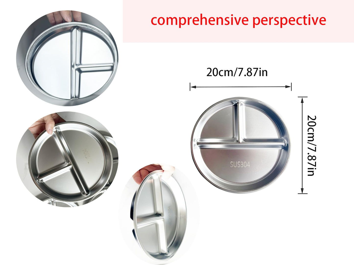 Lijinhe Stainless Steel Kids Plates Set of 4, Portion Control Divided Food Tray for Adults and Kids, Camping, Lunch and Dinner